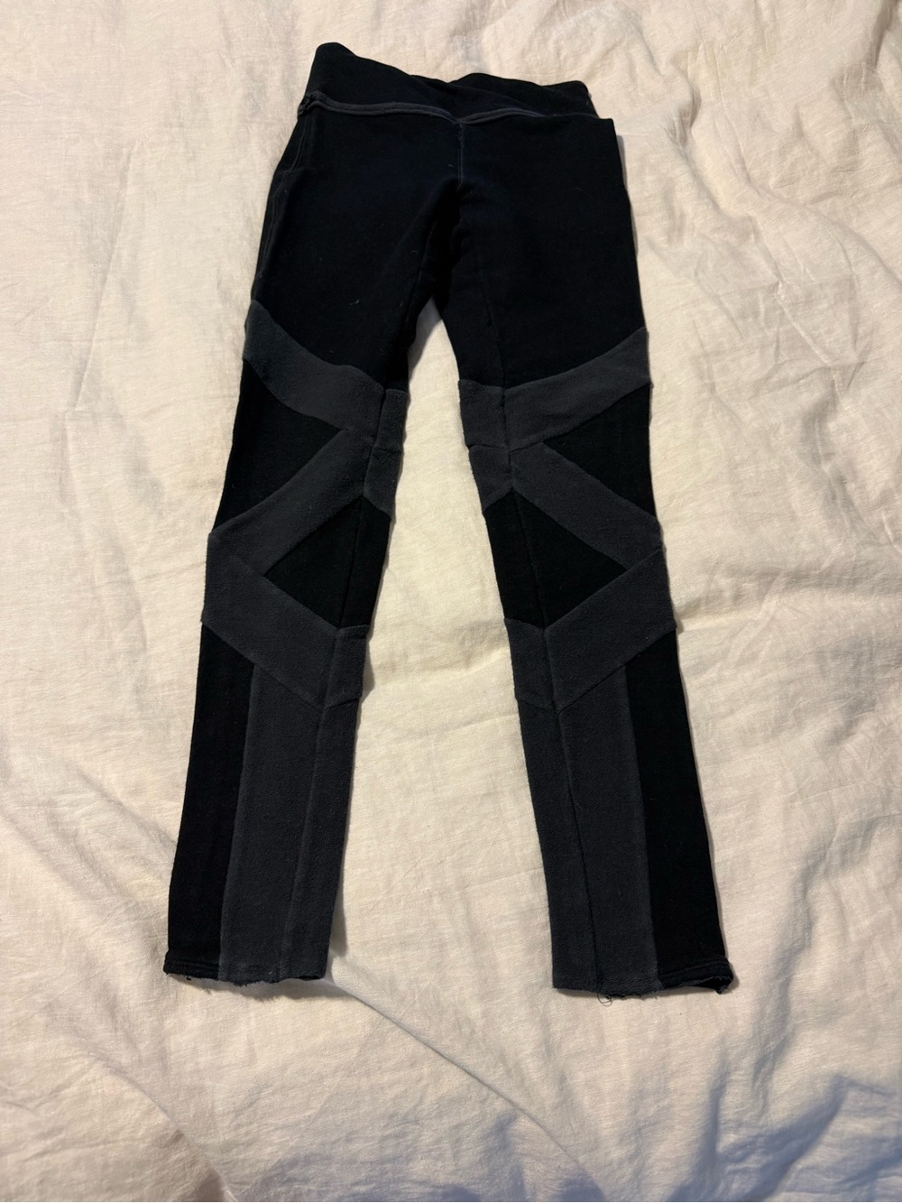 Free People Black Paneled Leggings with Geometric Seams